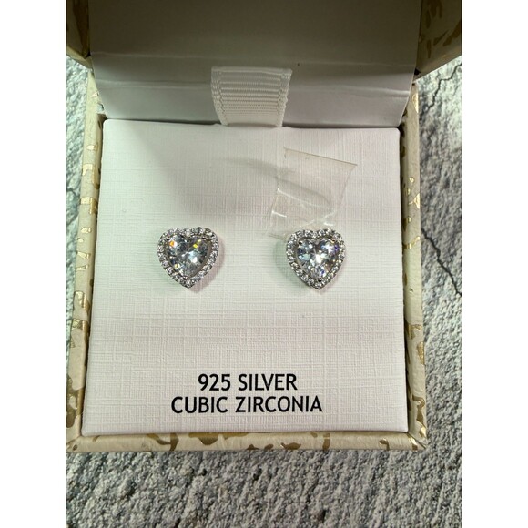 NEW IN BOX Rachel Zoe 925 Sterling Zubic Zirconia Heart Shaped Earrings - Picture 1 of 6